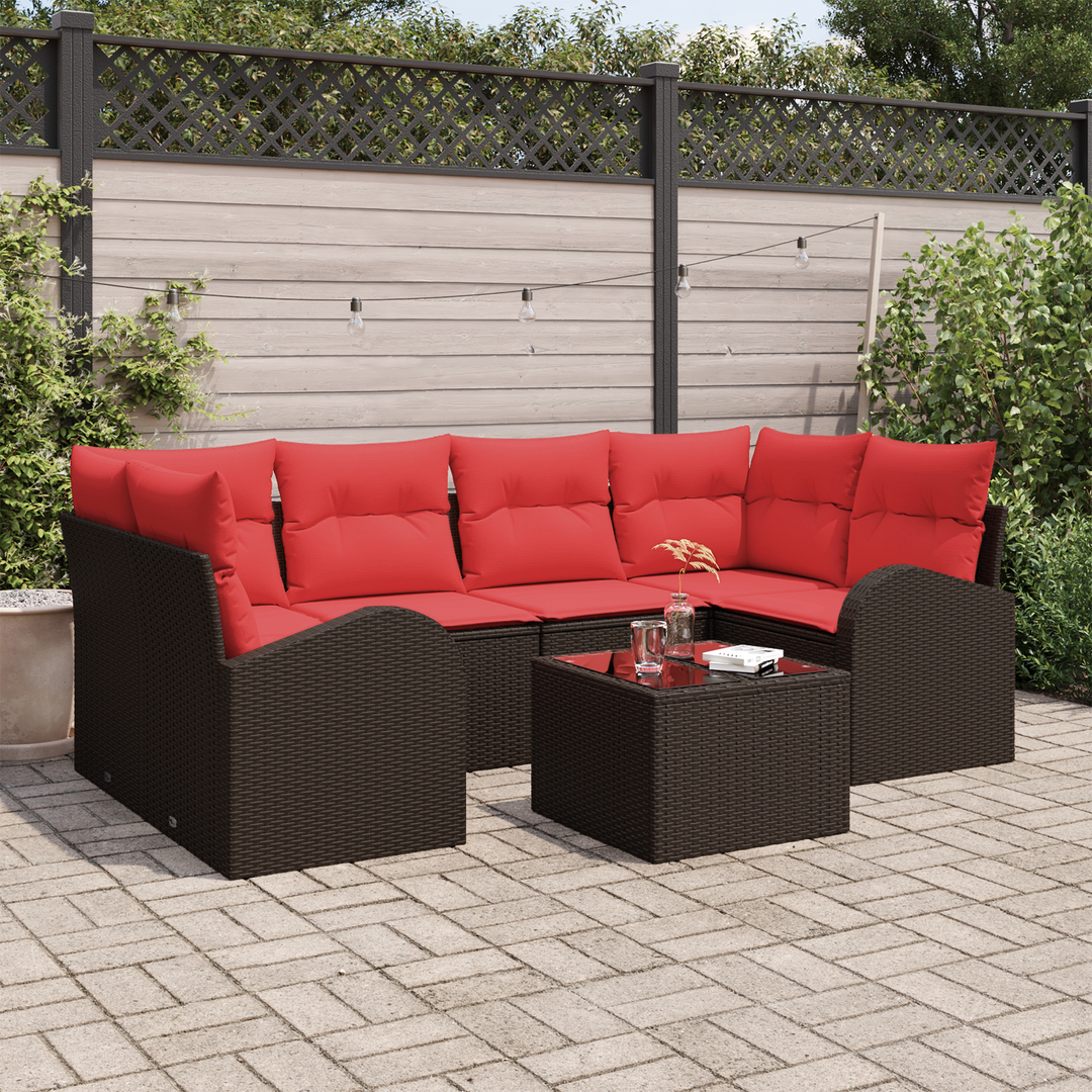 Havesofa Sæt med opbevaring 7 pcs Beige og Rød polyrattan