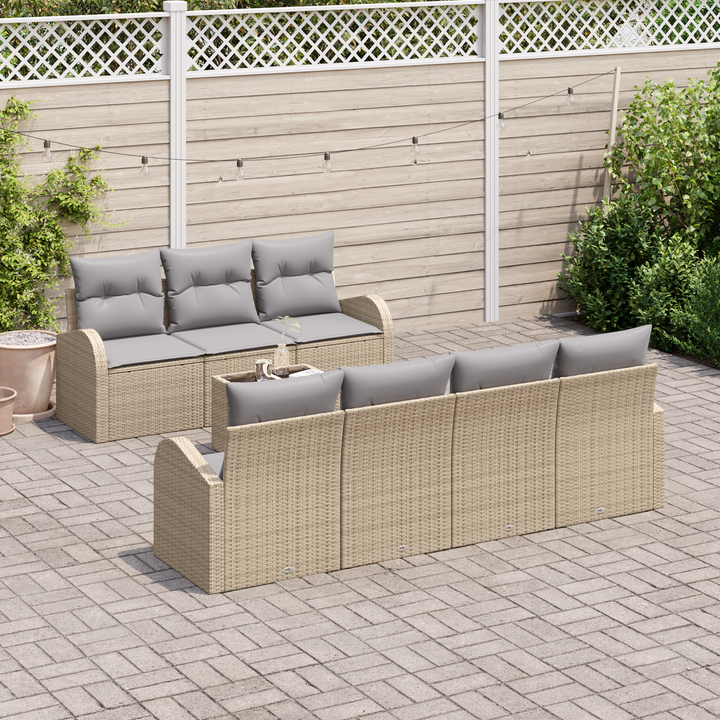 Havesofa Sæt 8 pcs Beige og grå Polyrattan og stål og glas