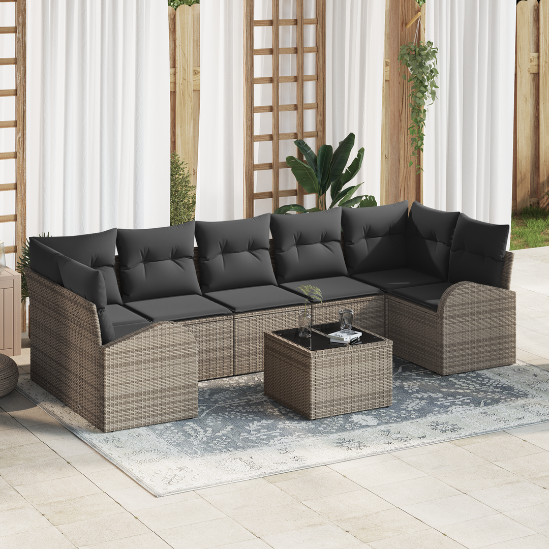 Havesofa Sæt med pude 8 pcs Grå 289 x 124 x 69 cm polyrattan