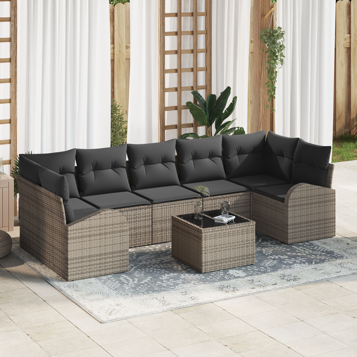 Havesofa Sæt med pude 8 pcs Grå 289 x 124 x 69 cm polyrattan