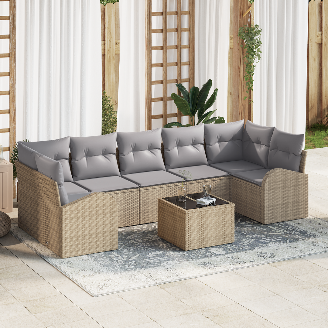Havesofa Sæt 8 pcs Beige og grå 289 x 124 x 69 cm polyrattan