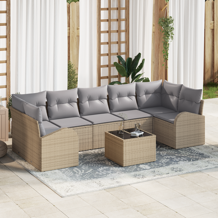 Havesofa Sæt 8 pcs Beige og grå 289 x 124 x 69 cm polyrattan