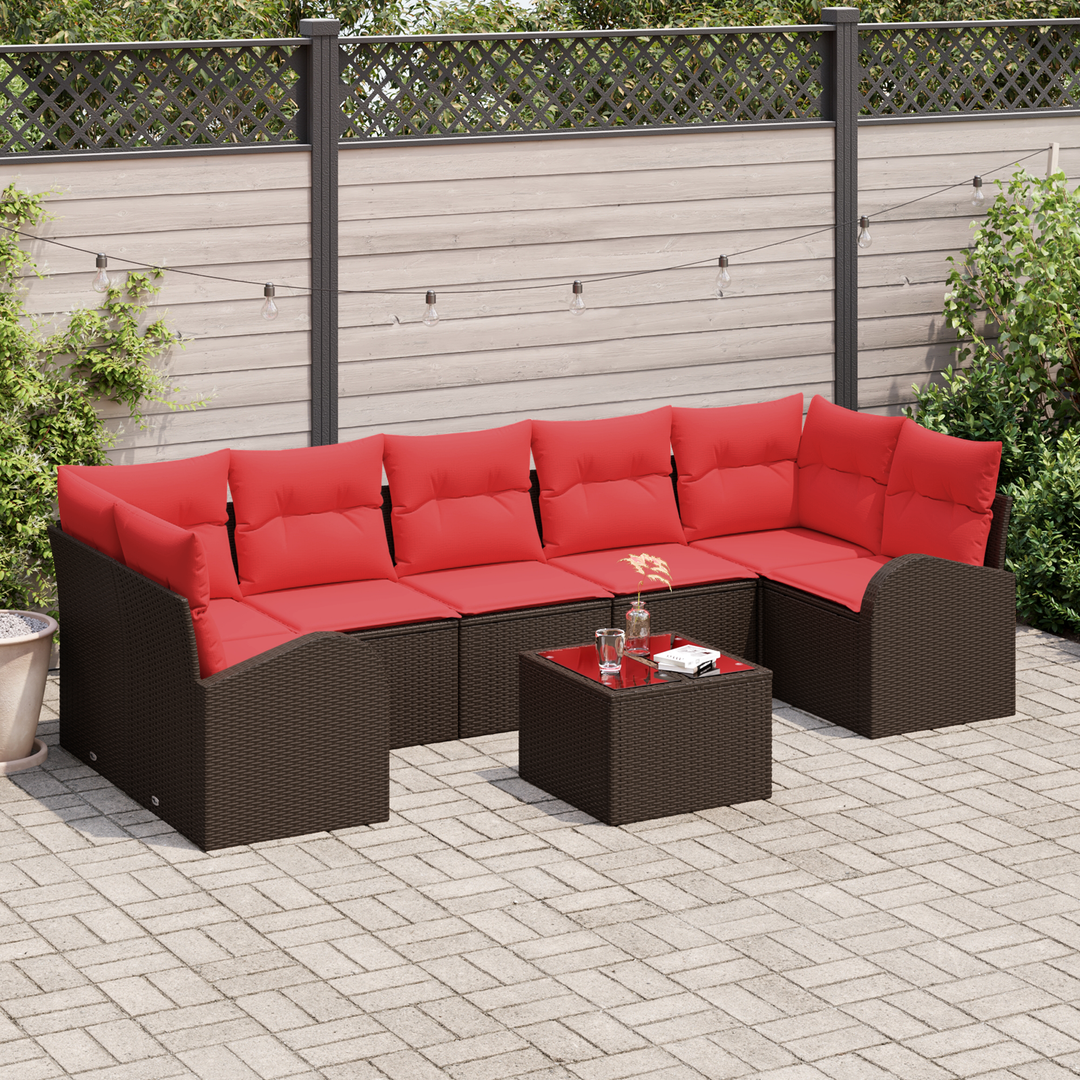 Havesofa Sæt med opbevaring 8 pcs Beige og Rød polyrattan