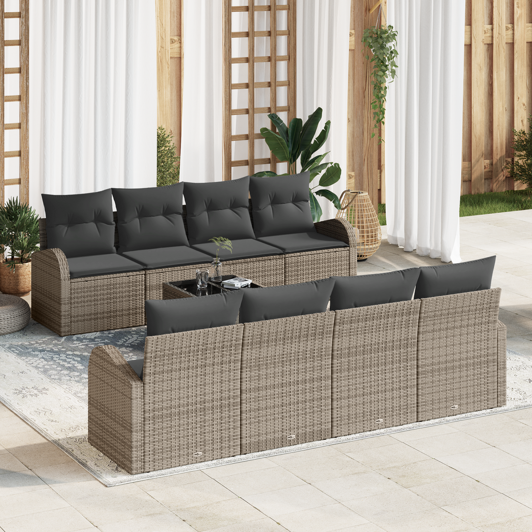 Havesofa Sæt med opbevaring med pude 9 pcs Grå polyrattan