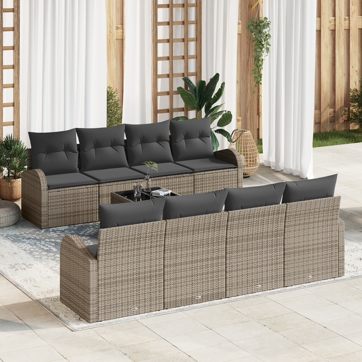 Havesofa Sæt med opbevaring med pude 9 pcs Grå polyrattan