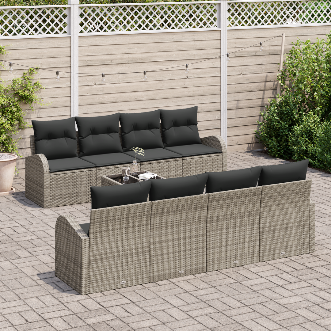 Havesofa Sæt med opbevaring med pude 9 pcs Grå polyrattan