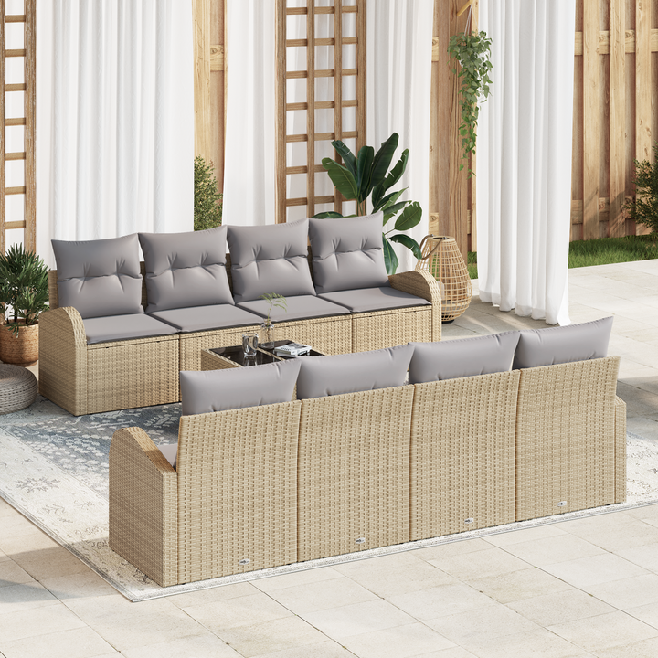 Havesofa Sæt med opbevaring 9 pcs Beige og grå polyrattan