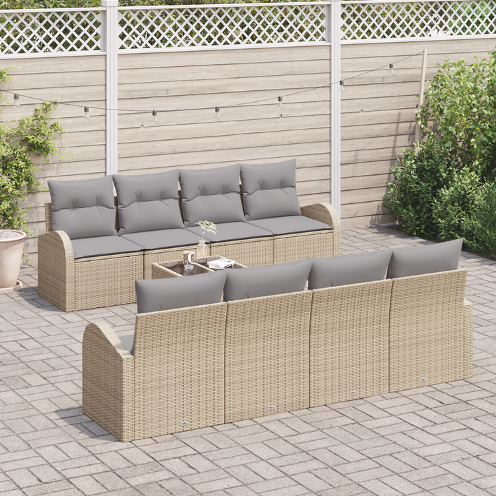 Havesofa Sæt med opbevaring 9 pcs Beige og grå polyrattan