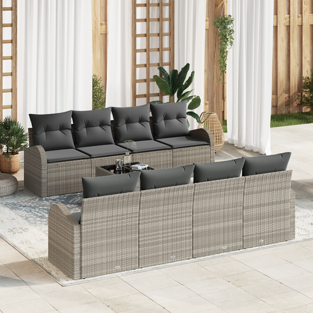 Havesofa Sæt med pude 9 pcs Lysegrå og mørkegrå polyrattan