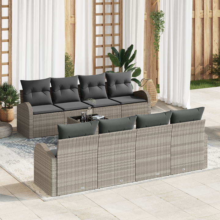 Havesofa Sæt med pude 9 pcs Lysegrå og mørkegrå polyrattan