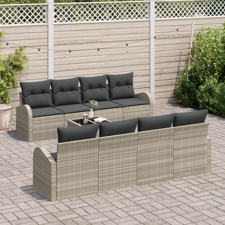 Havesofa Sæt med pude 9 pcs Lysegrå og mørkegrå polyrattan
