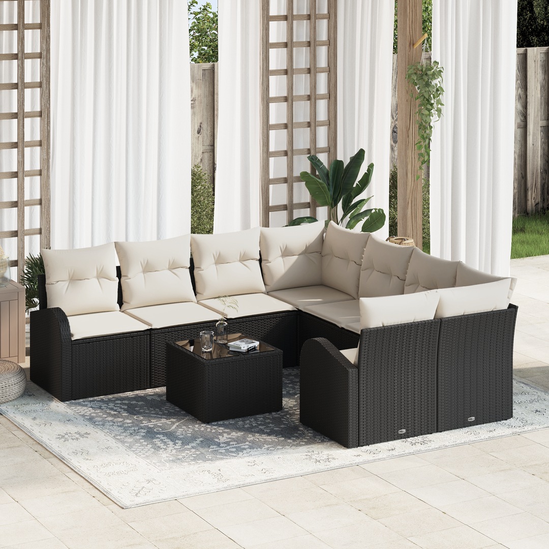 Sofa Sæt med pude med opbevaring 9 pcs Sort og Cream polyrattan