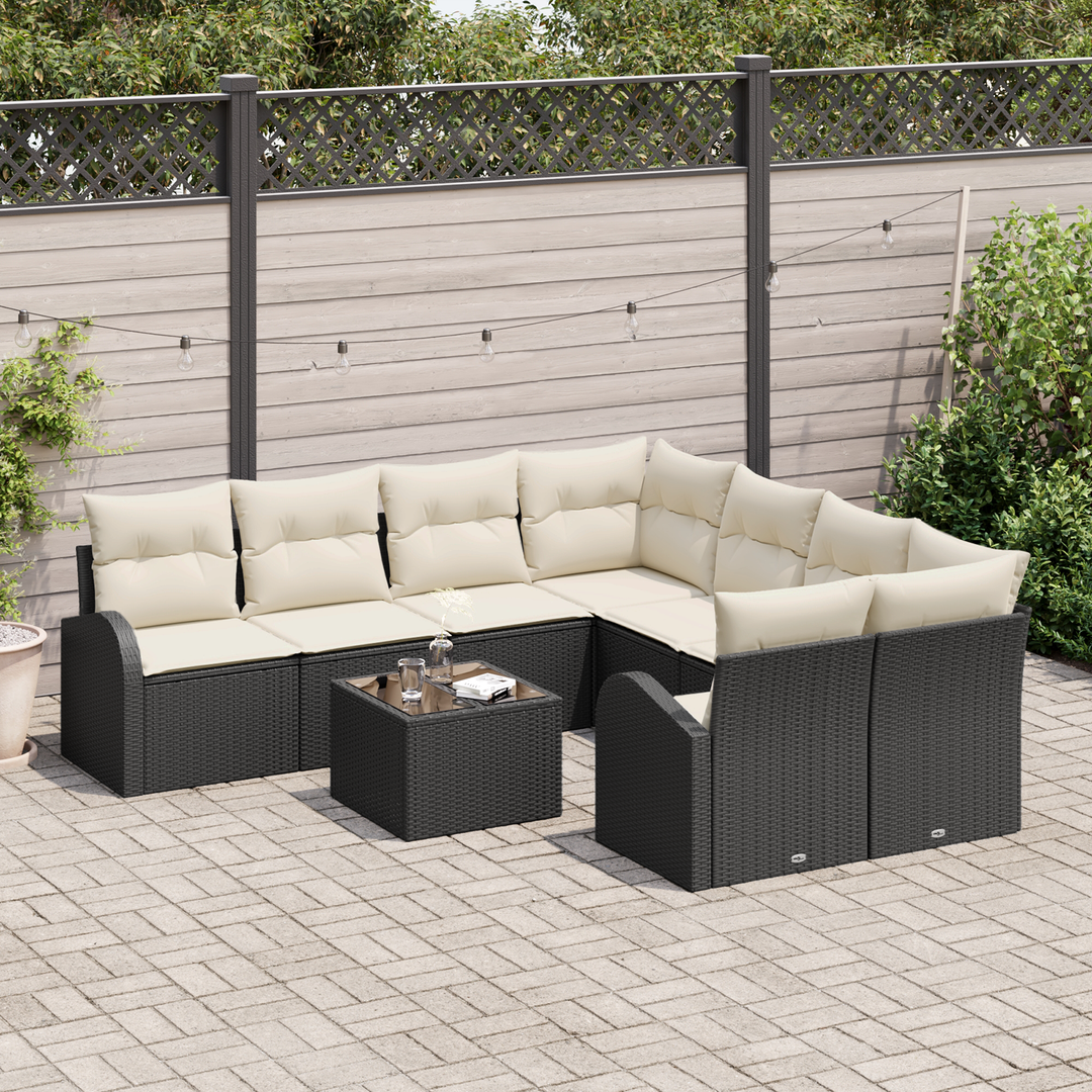 Sofa Sæt med pude med opbevaring 9 pcs Sort og Cream polyrattan
