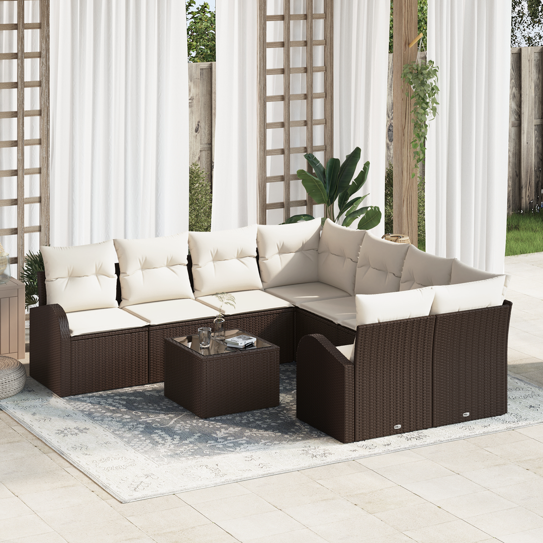 Sofa Sæt med pude med opbevaring 9 pcs Brun og Creme polyrattan