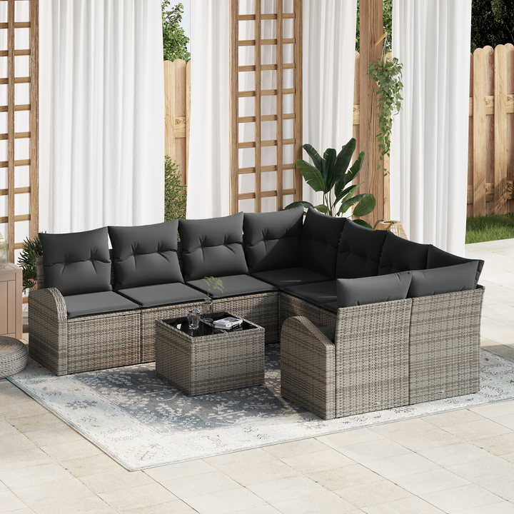 Sofa Sæt med pude med opbevaring 9 pcs Grå polyrattan
