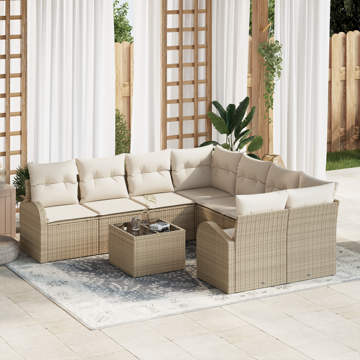 Sofa Sæt med pude 9 pcs Beige og creme polyrattan