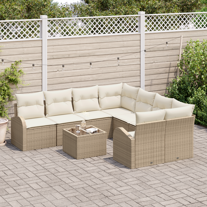 Sofa Sæt med pude 9 pcs Beige og creme polyrattan