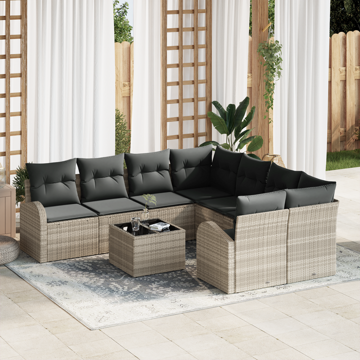 Sofa Sæt med pude 9 pcs Lysegrå og mørkegrå polyrattan
