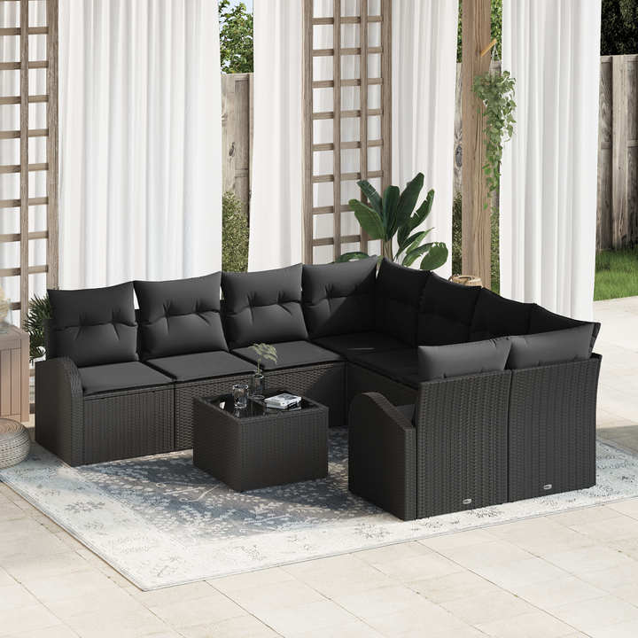 Sofa Sæt med pude med opbevaring 9 pcs Sort polyrattan