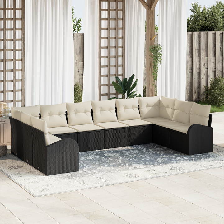 Havesofa Sæt med pude 10 pcs Sort og Hvid polyrattan