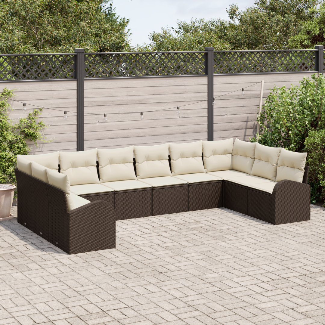 Havesofa Sæt med pude 10 pcs Brun og hvid polyrattan