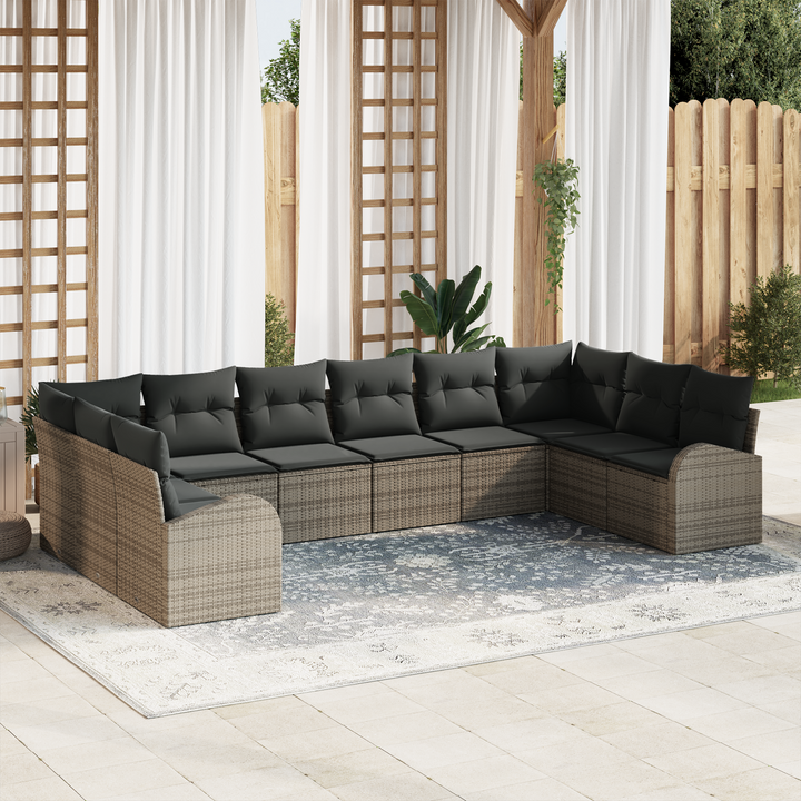 Havesofa Sæt med pude med opbevaring 10 pcs Grå polyrattan