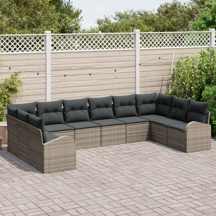 Havesofa Sæt med pude med opbevaring 10 pcs Grå polyrattan