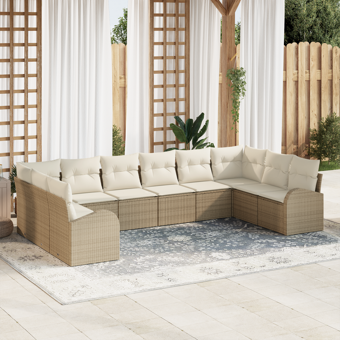 Havesofa Sæt med pude 10 pcs Beige og hvid polyrattan