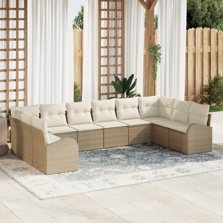 Havesofa Sæt med pude 10 pcs Beige og hvid polyrattan