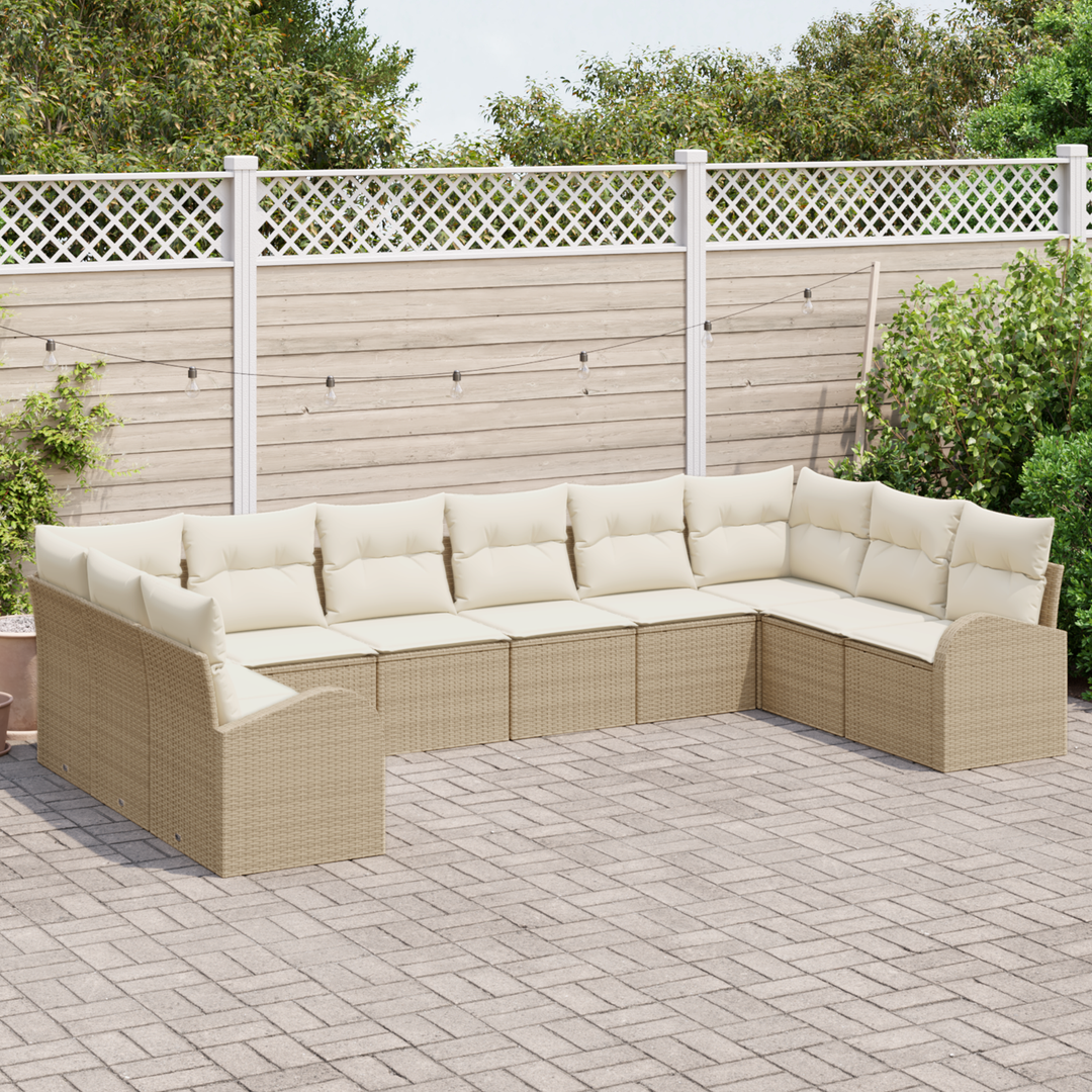Havesofa Sæt med pude 10 pcs Beige og hvid polyrattan