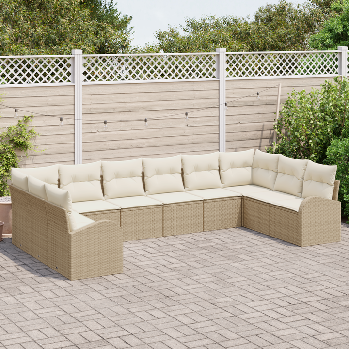 Havesofa Sæt med pude 10 pcs Beige og hvid polyrattan