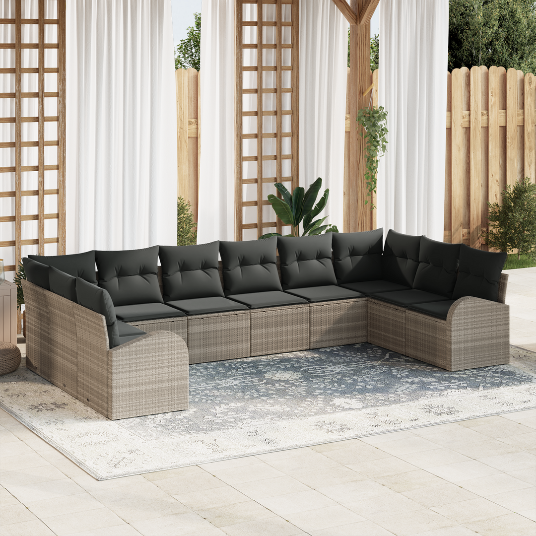Havesofa Sæt med pude med opbevaring 10 pcs Lysegrå polyrattan