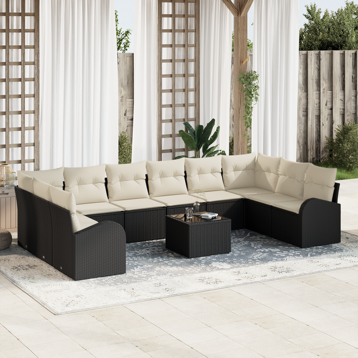 Havesofa Sæt med pude 11 pcs Brun og Creme polyrattan