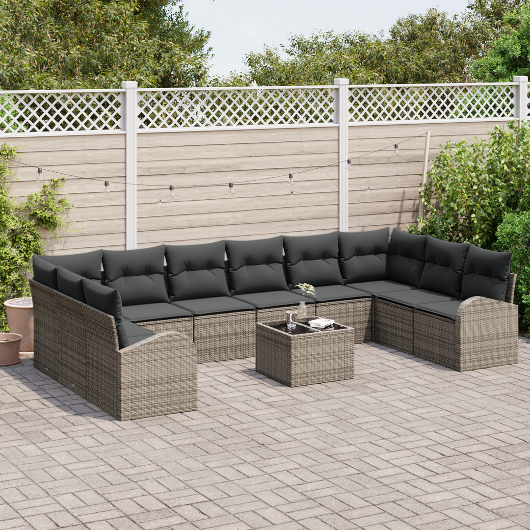 Havesofa Sæt med pude med opbevaring 11 pcs Lysegrå polyrattan