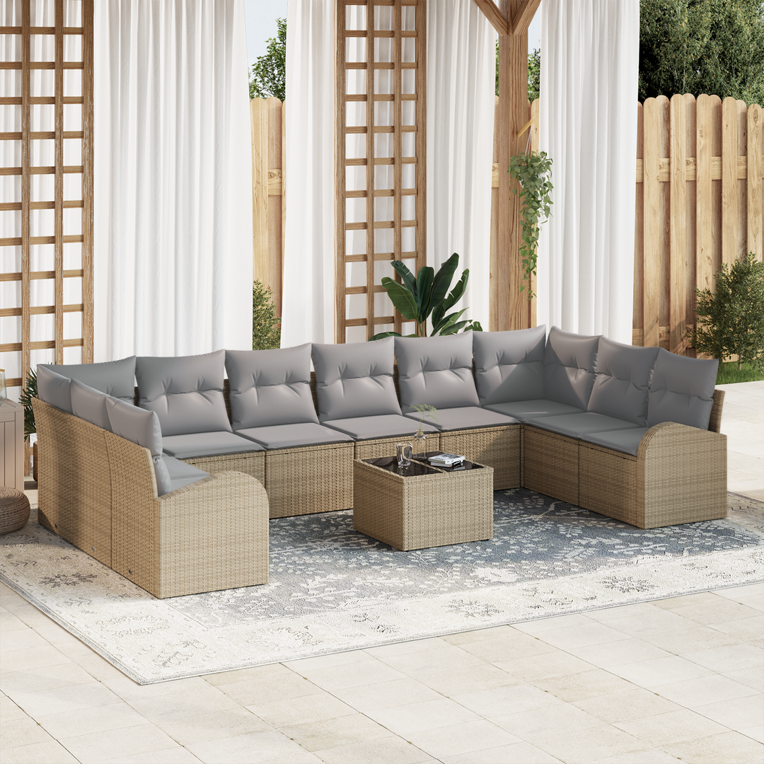 Havesofa Sæt med pude 11 pcs Beige og lys grå polyrattan