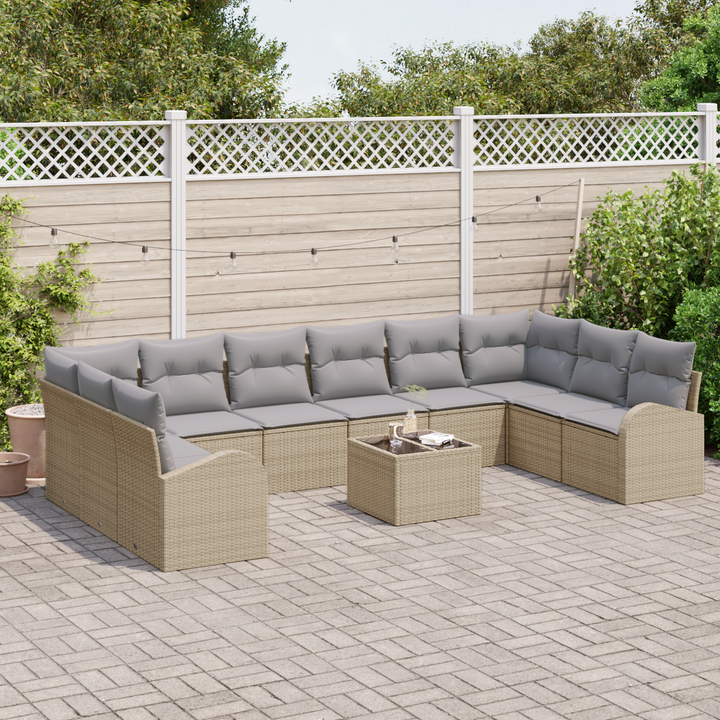 Havesofa Sæt med pude 11 pcs Beige og lys grå polyrattan