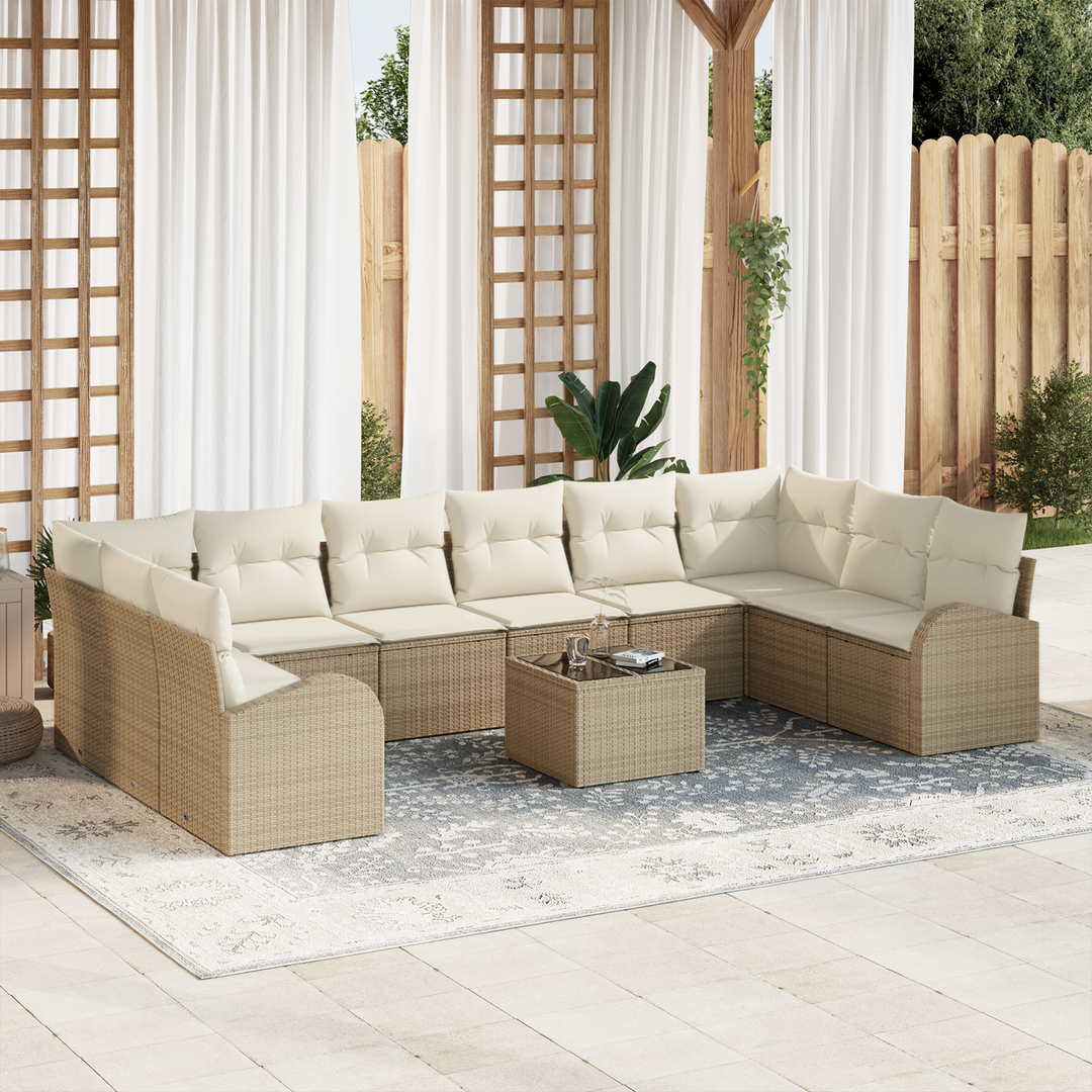 Havesofa Sæt med pude 11 pcs Beige og creme polyrattan