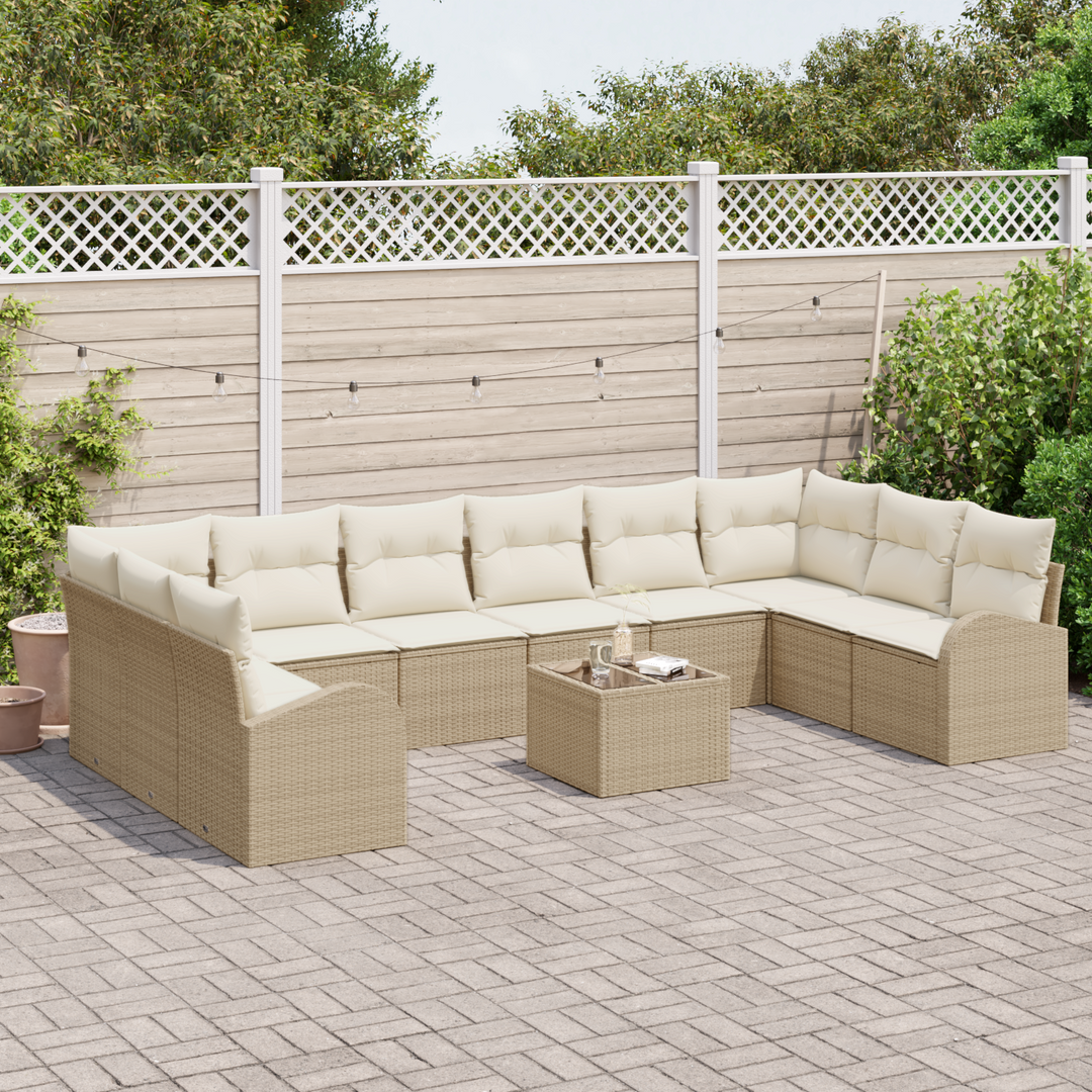 Havesofa Sæt med pude 11 pcs Beige og creme polyrattan