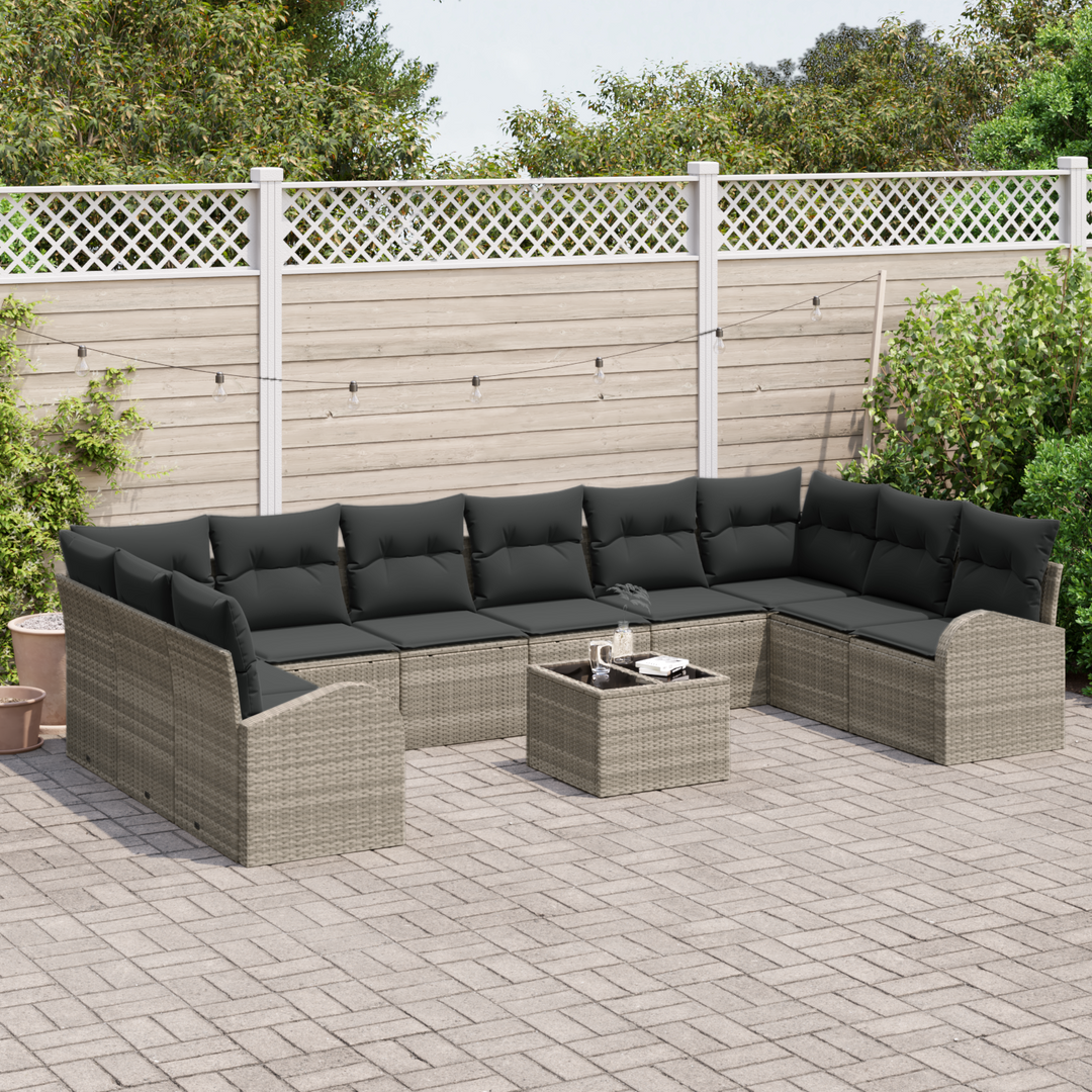 Havesofa Sæt med pude med opbevaring 11 pcs Lysegrå polyrattan