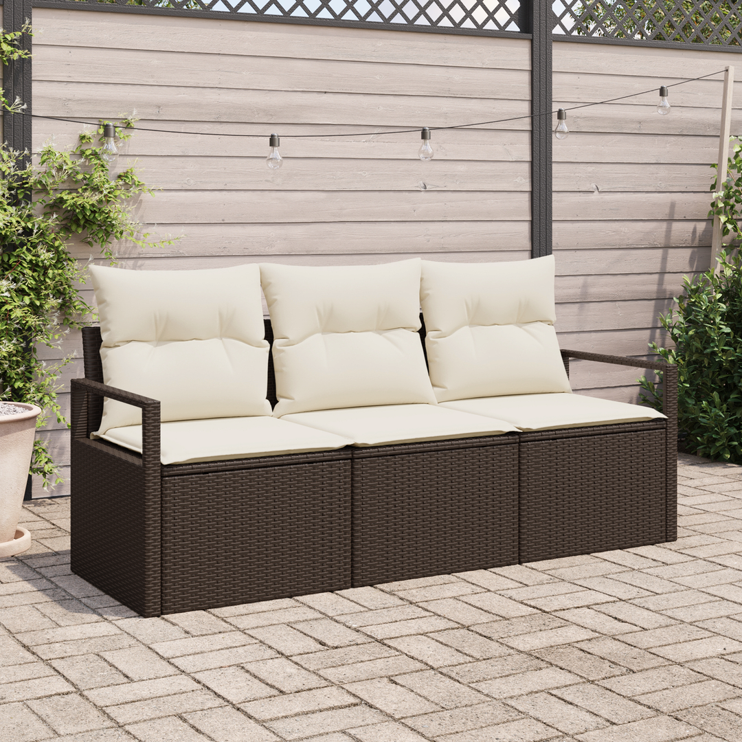 Havesofa Sæt med pude 3 pcs Brun og hvid polyrattan
