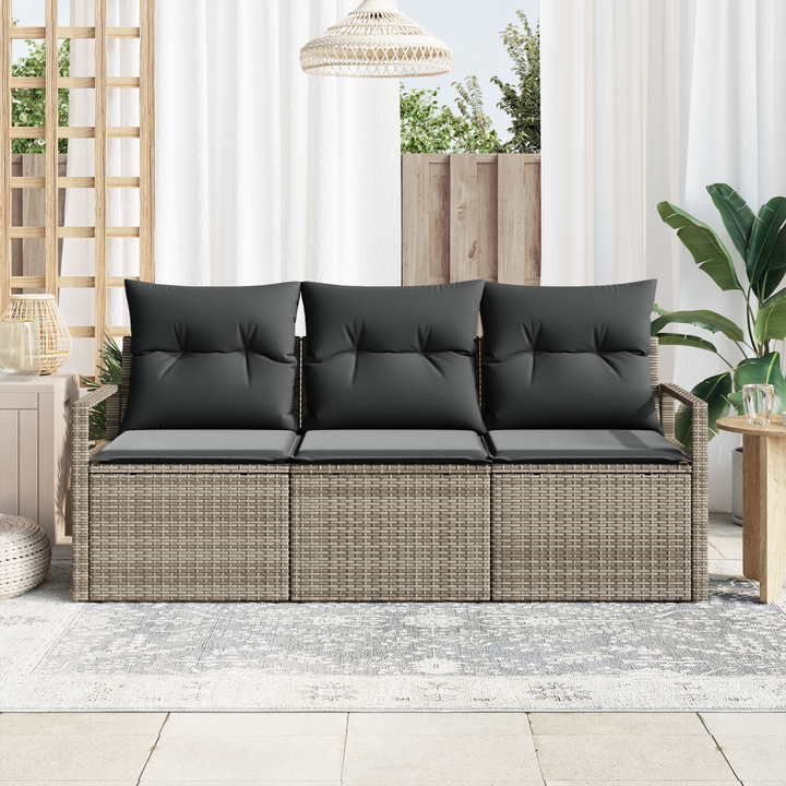 Havesofa Sæt med pude med opbevaring 3 pcs Grå polyrattan