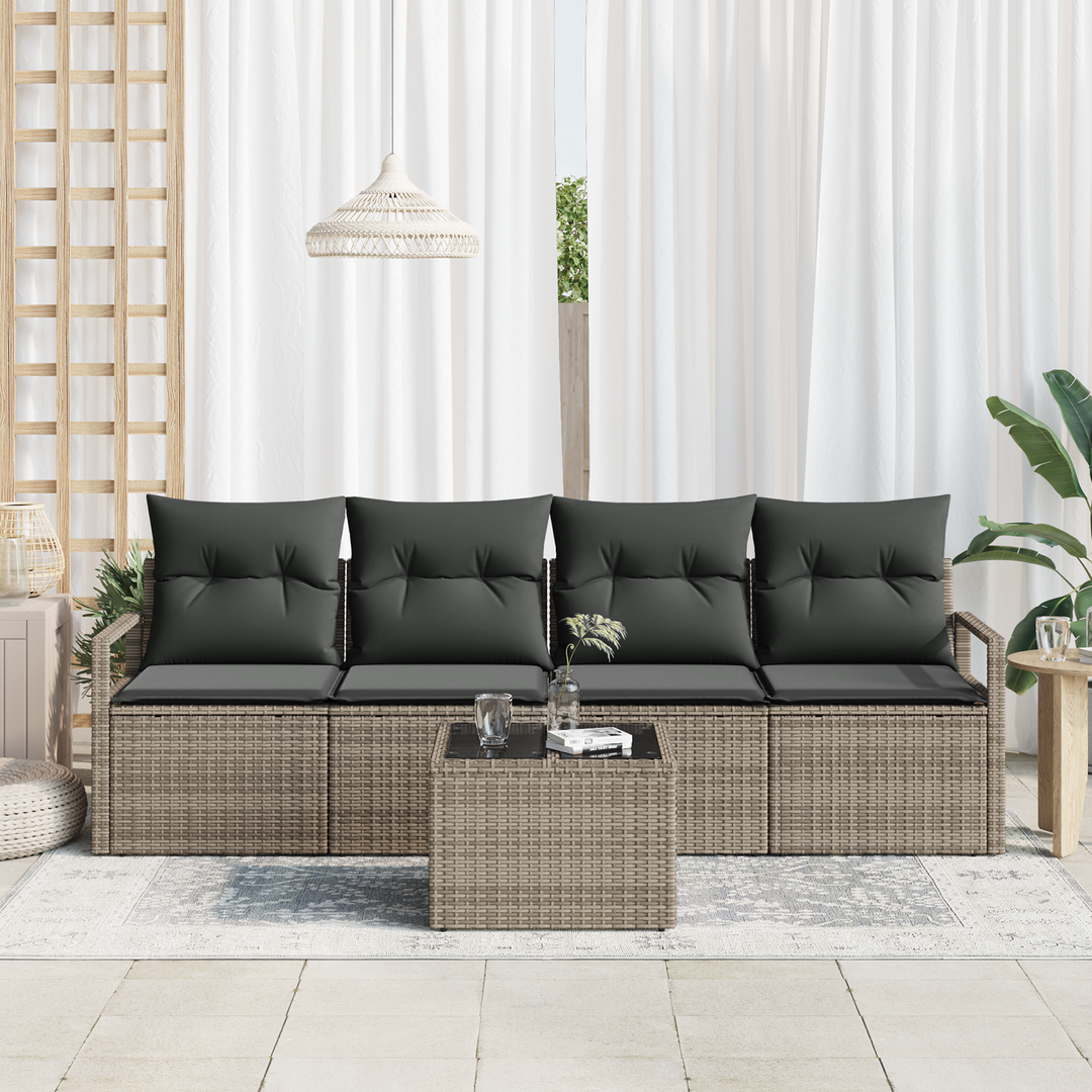 Sofa Sæt med pude med opbevaring 5 pcs Grå polyrattan