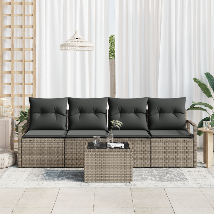 Sofa Sæt med pude med opbevaring 5 pcs Grå polyrattan