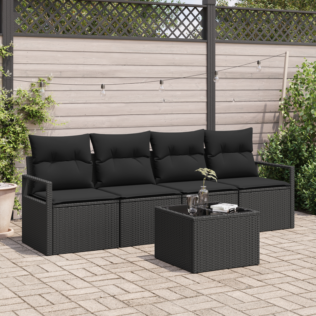 Sofa Sæt med pude med opbevaring 5 pcs Sort polyrattan