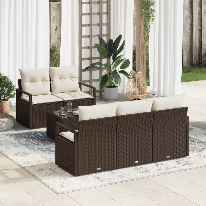 Havesofa Sæt med pude 6 pcs Brun og Creme polyrattan