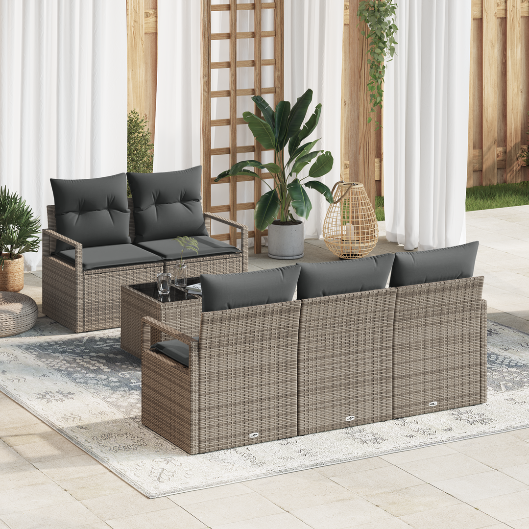 Havesofa Sæt med pude med opbevaring 6 pcs Grå polyrattan
