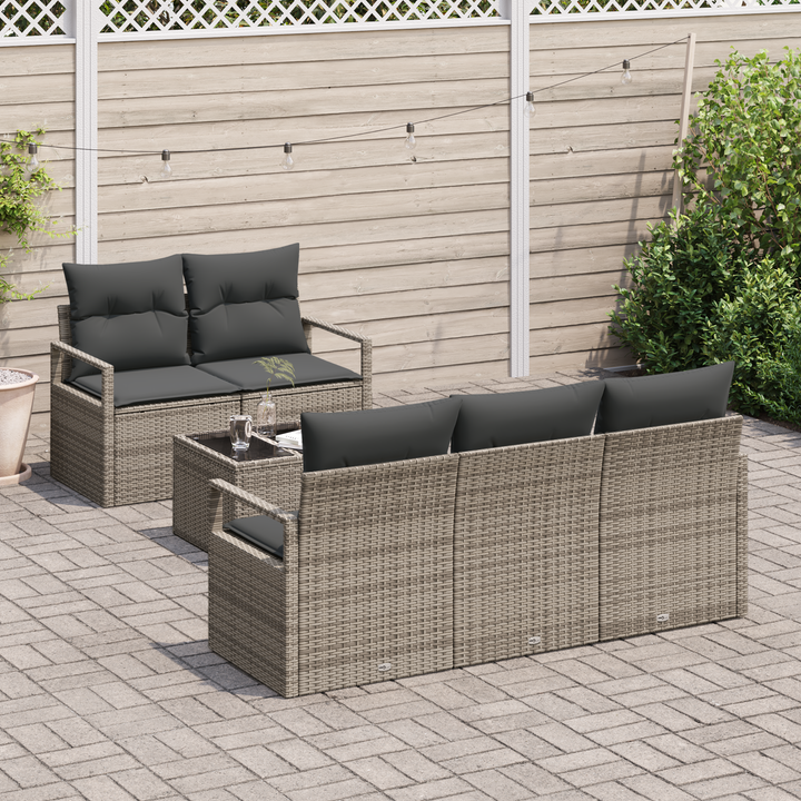 Havesofa Sæt med pude med opbevaring 6 pcs Grå polyrattan