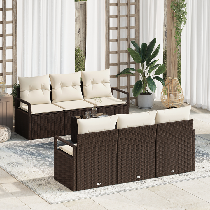 Havesofa Sæt med pude 7 pcs Brun og Creme polyrattan