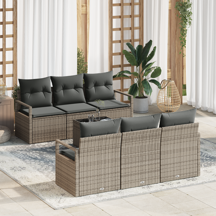 Havesofa Sæt med pude med opbevaring 7 pcs Grå polyrattan