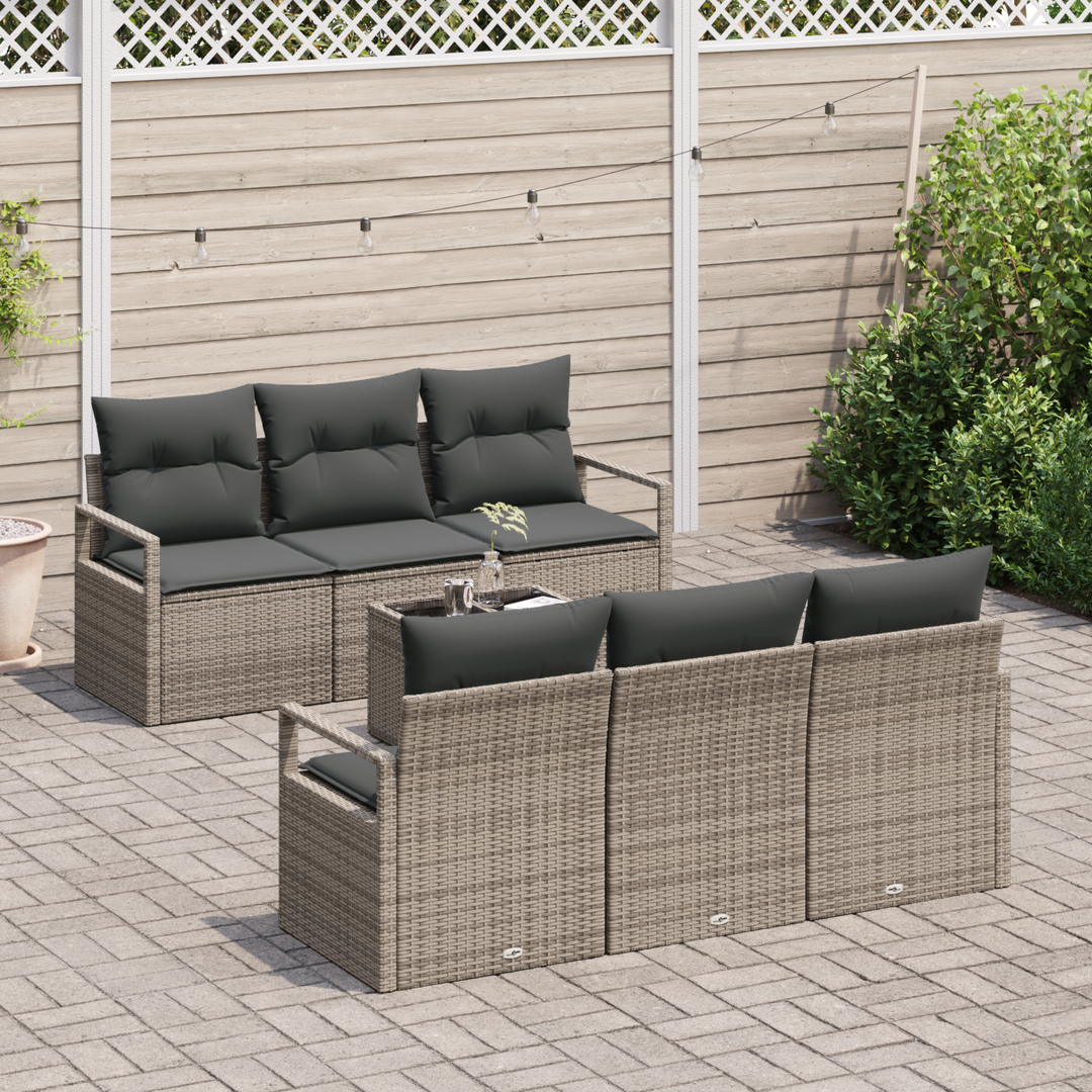 Havesofa Sæt med pude med opbevaring 7 pcs Grå polyrattan